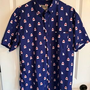 RSVLTS Shark Print Short Sleeve Button Up Shirt XL